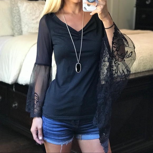 Black Long Bell Sleeve Top - Picture 2 of 7